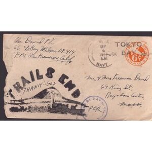 Vtg 1945 USS LeRay Wilson DE-414 Naval Cover Trails End Tokyo Bay WWII Postcard